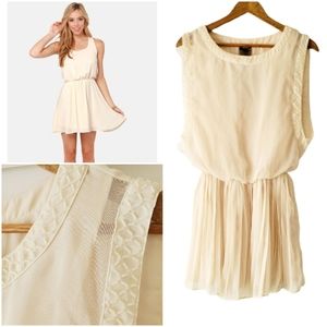 Francesca's Ivory Bead Grecian Pleated Mini Dress